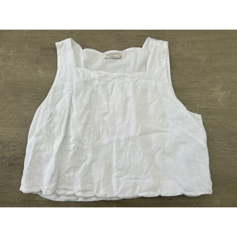 Abercrombie & Fitch White Linen Scalloped Hem Crop Tank Top XL